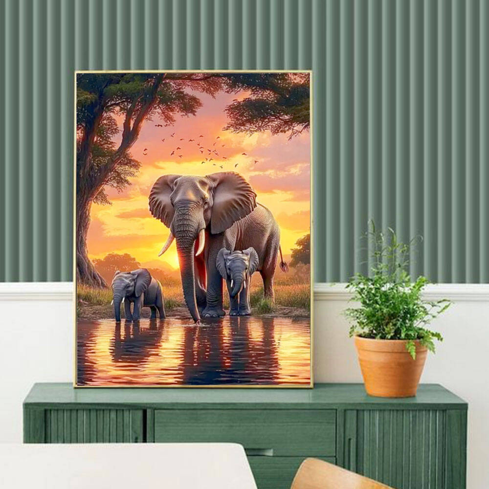 Huacan Elephant Sunset Landsca - Resin Art Wallpaper review and price